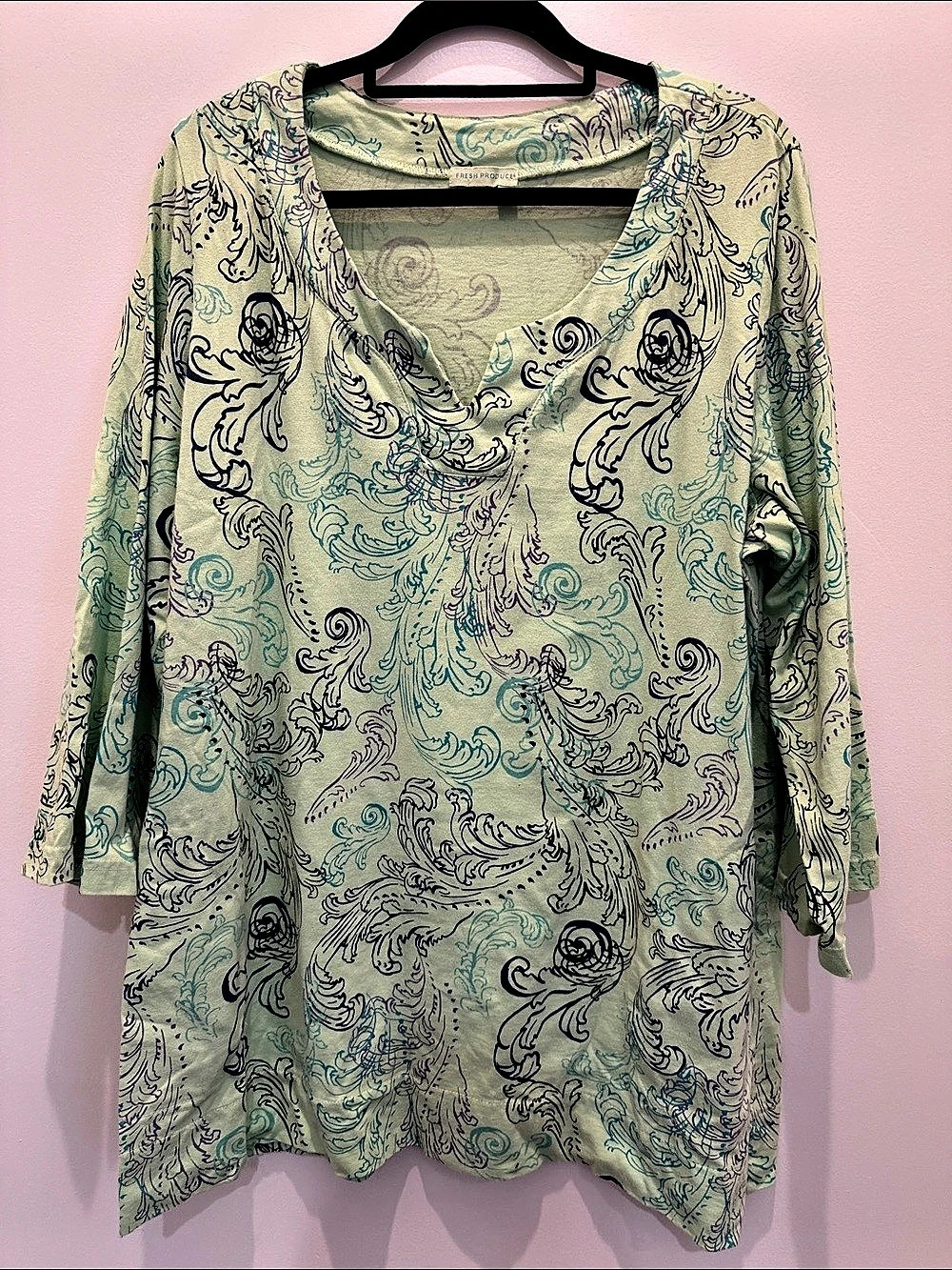 Fresh Produce Paisley Cotton Tunic in Green & Blue Size 1X